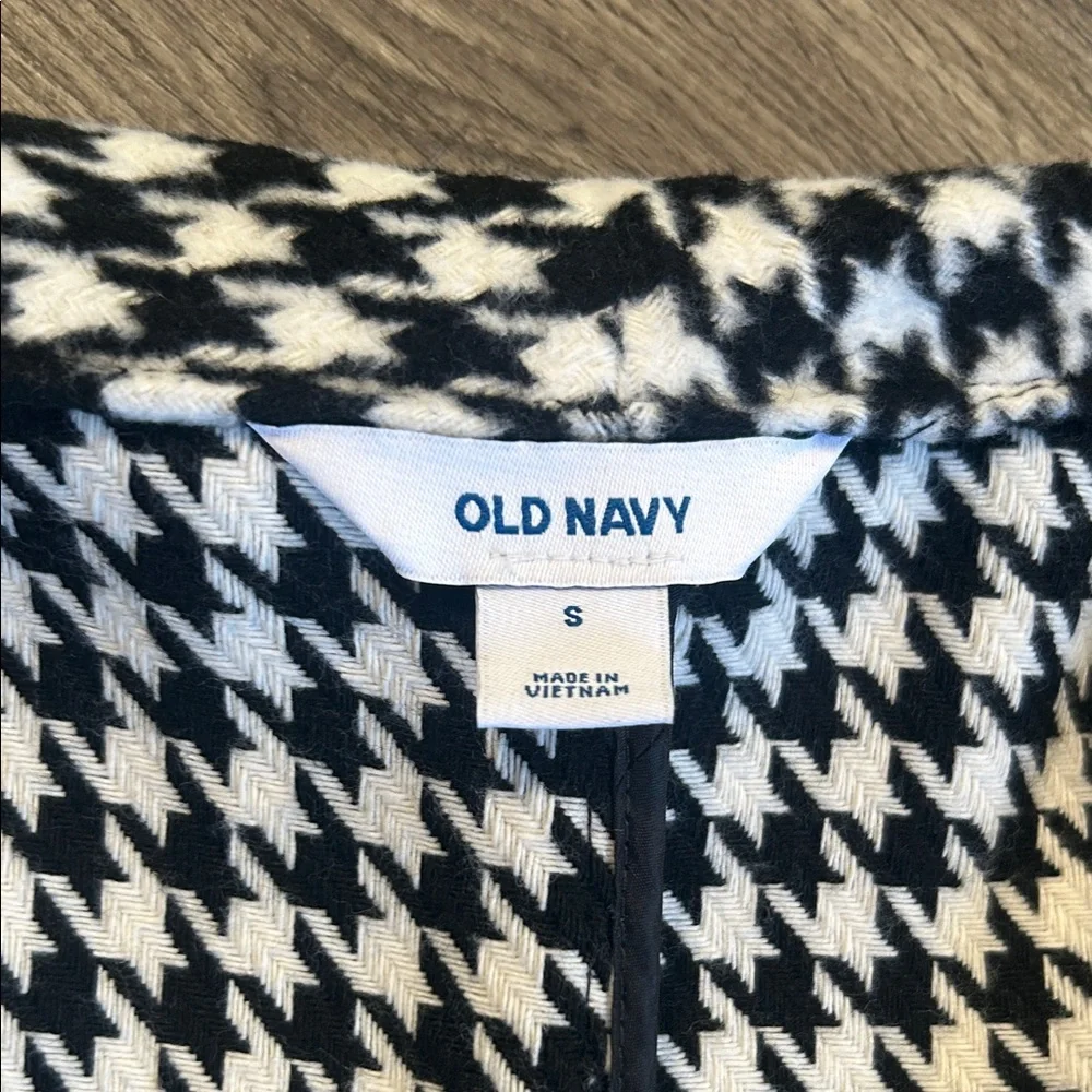 Old Navy Black White Houndstooth Coat Jacket Small Classic Button Front - Picture 2 of 7